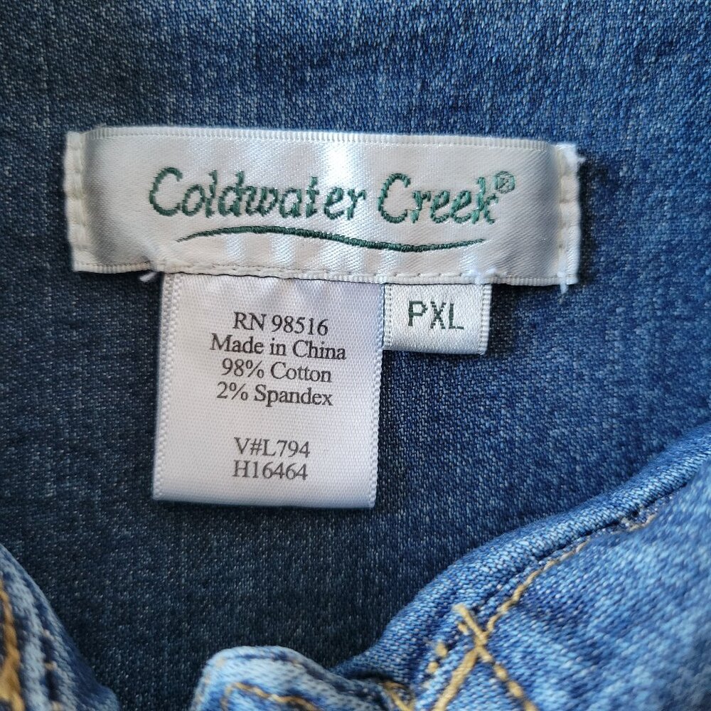 Coldwater Creek Denim Jean Jacket, Faux Jade/Brass Button-up, Women’s Petite XL - Picture 6 of 8